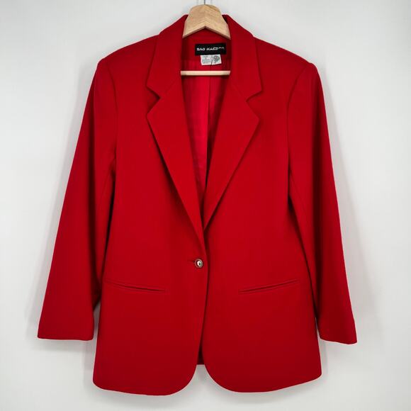 Vtg Sag Harbor Wool Blazer Womens 8 Red One Button Boxy Single Breasted Jacket - Picture 1 of 11